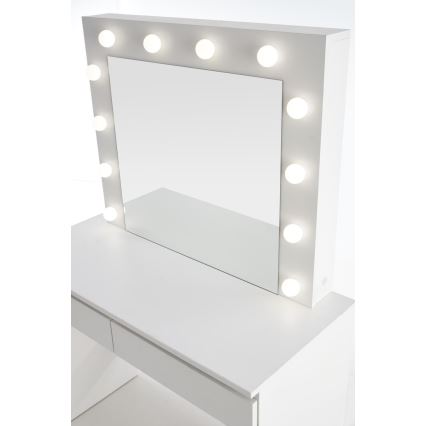 Schminktisch mit LED-Beleuchtung HOLLYWOOD 140x94 cm weiß