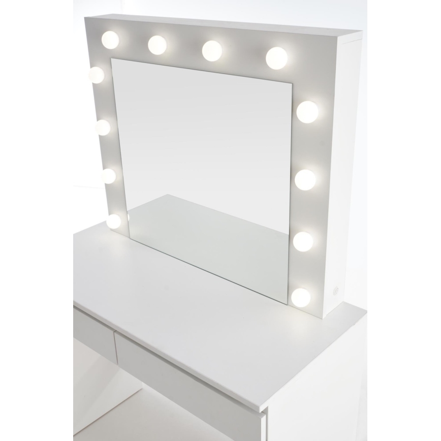 Schminktisch mit LED-Beleuchtung HOLLYWOOD 140x94 cm weiß