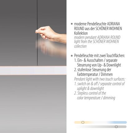 Schöner Wohnen 12577-16 - LED dimmbare Pendelleuchte mit Seilaufhängung ADRIANA ROUND 2xLED/24W/230V 2700/3000/3500/4000/5000K 160 cm weiß