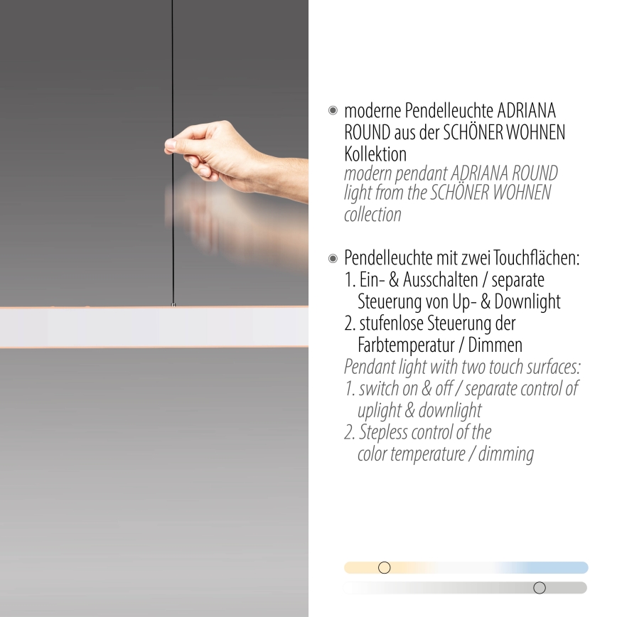 Schöner Wohnen 12577-16 - LED dimmbare Pendelleuchte mit Seilaufhängung ADRIANA ROUND 2xLED/24W/230V 2700/3000/3500/4000/5000K 160 cm weiß