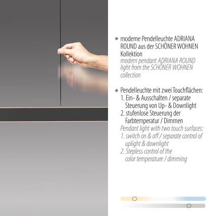 Schöner Wohnen 12577-18 - LED dimmbare Pendelleuchte an Drahtseil ADRIANA ROUND 2xLED/24W/230V 2700/3000/3500/4000/5000K 160 cm schwarz