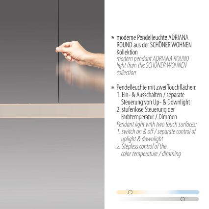 Schöner Wohnen 12577-39 - dimmbare LED-Pendelleuchte an Stahlseil ADRIANA ROUND 2xLED/24W/230V 2700/3000/3500/4000/5000K 160 cm grau