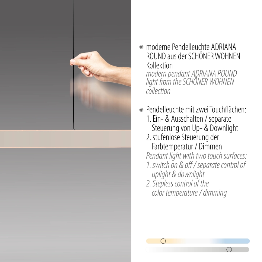 Schöner Wohnen 12577-39 - dimmbare LED-Pendelleuchte an Stahlseil ADRIANA ROUND 2xLED/24W/230V 2700/3000/3500/4000/5000K 160 cm grau