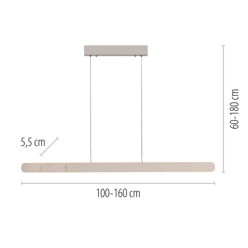 Schöner Wohnen 12577-39 - dimmbare LED-Pendelleuchte an Stahlseil ADRIANA ROUND 2xLED/24W/230V 2700/3000/3500/4000/5000K 160 cm grau