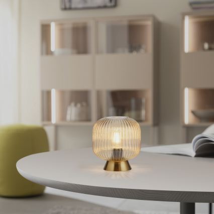 Schöner Wohnen 13573-27 - Tischleuchte NAMI 1xE27/25W/230V goldfarben/beige/rauchfarben