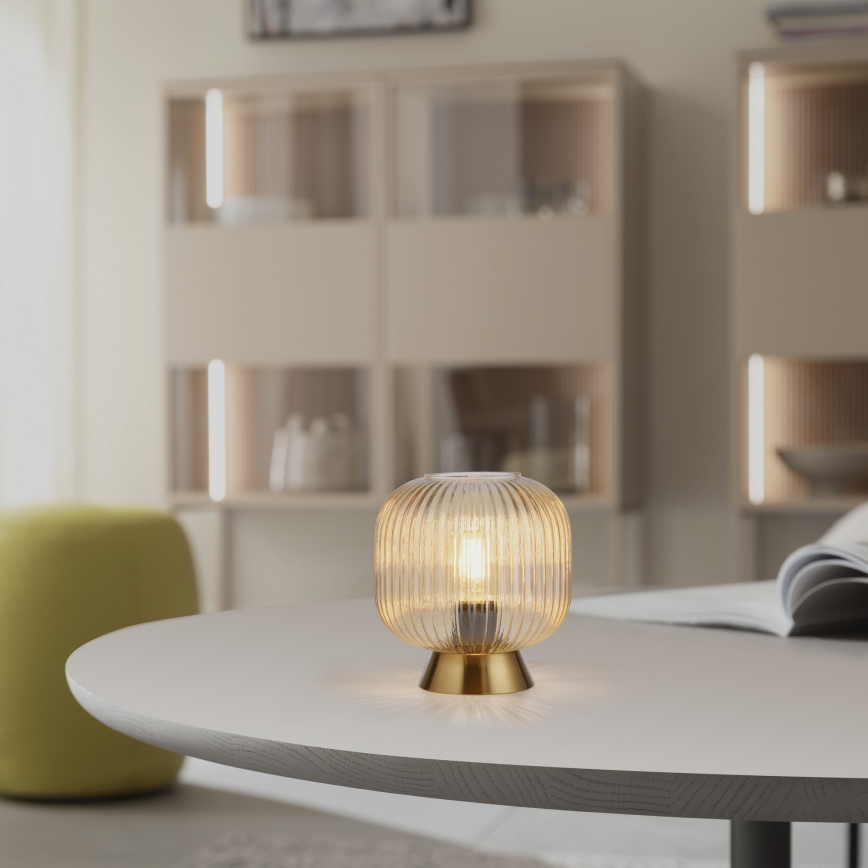 Schöner Wohnen 13573-27 - Tischleuchte NAMI 1xE27/25W/230V goldfarben/beige/rauchfarben