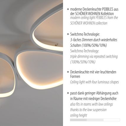 Schöner Wohnen 14039-16 - dimmbare LED-Deckenleuchte PEBBLES LED/35,5W/230V weiß
