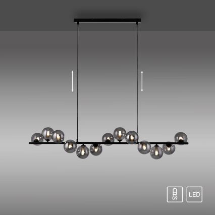 Schöner Wohnen 14504-18 - LED-Pendelleuchte DUBAI an Stahlseil 13xG9/3W/230V 118 m schwarz/rauchfarben