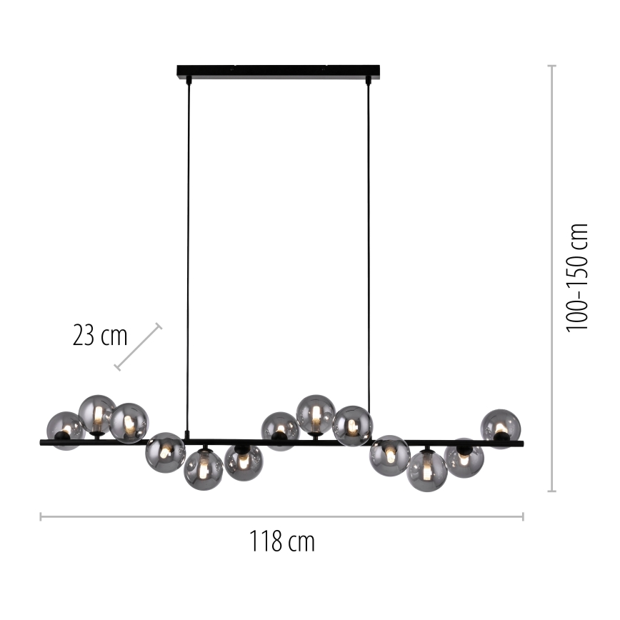 Schöner Wohnen 14504-18 - LED-Pendelleuchte DUBAI an Stahlseil 13xG9/3W/230V 118 m schwarz/rauchfarben
