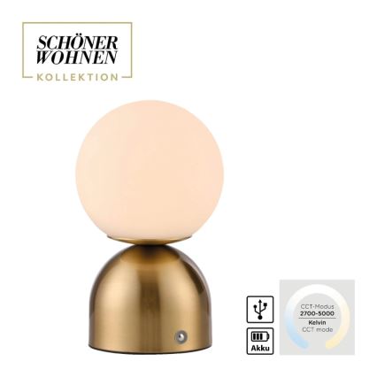 Schöner Wohnen 19218-12 - Dimmbare, per Touch bedienbare, wiederaufladbare LED-Tischlampe RUDI LED/1,2W/5V 3000-6000K 1200 mAh gold