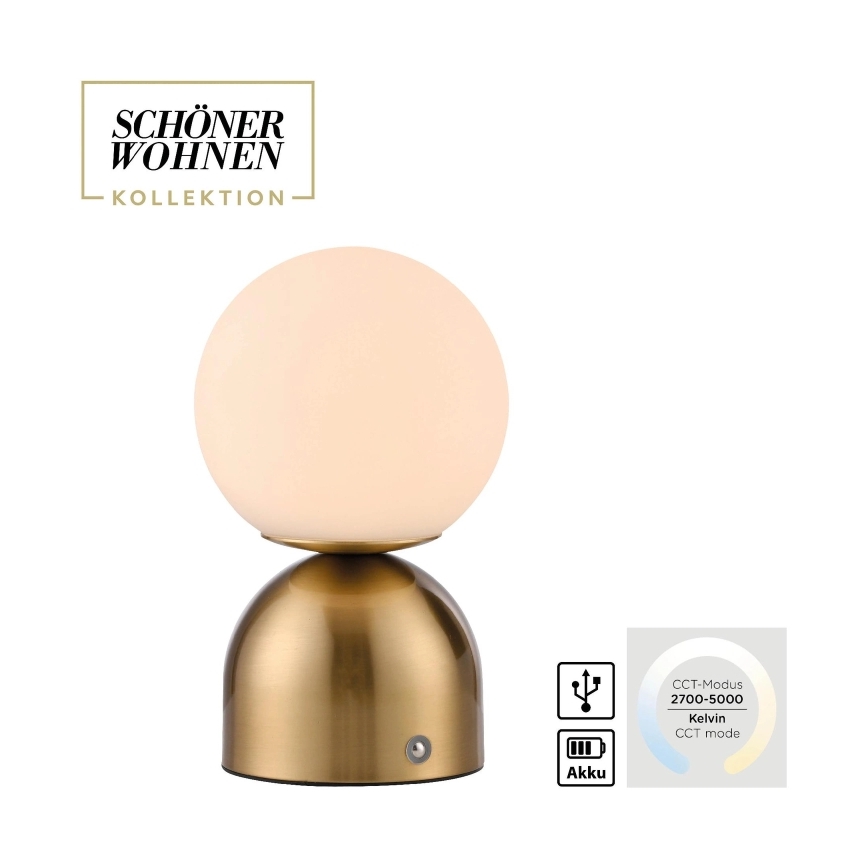 Schöner Wohnen 19218-12 - Dimmbare, per Touch bedienbare, wiederaufladbare LED-Tischlampe RUDI LED/1,2W/5V 3000-6000K 1200 mAh gold