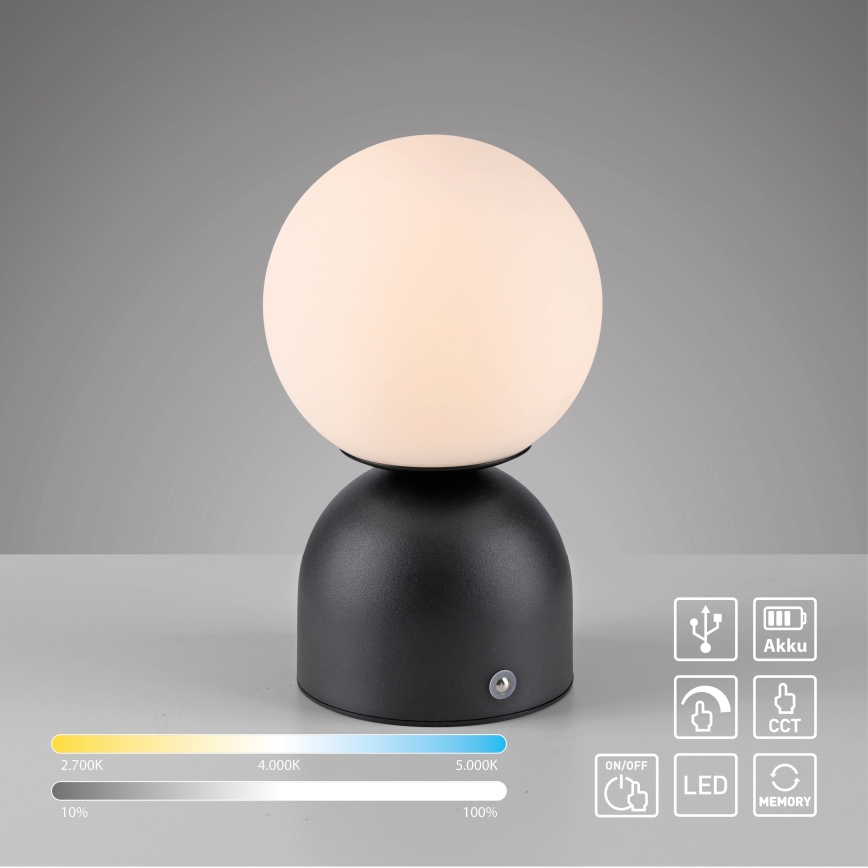 Schöner Wohnen 19218-18 - Wiederaufladbare, dimmbare Touch-LED-Tischlampe RUDI LED/1,2W/5V 3000-6000K 1200 mAh schwarz