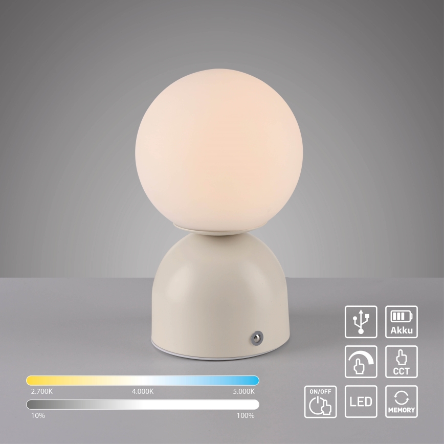 Schöner Wohnen 19218-39 - Aufladbare, per Touch dimmbare LED-Tischlampe RUDI LED/1,2W/5V 3000-6000K 1200 mAh grau