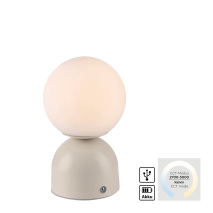 Schöner Wohnen 19218-39 - Aufladbare, per Touch dimmbare LED-Tischlampe RUDI LED/1,2W/5V 3000-6000K 1200 mAh grau