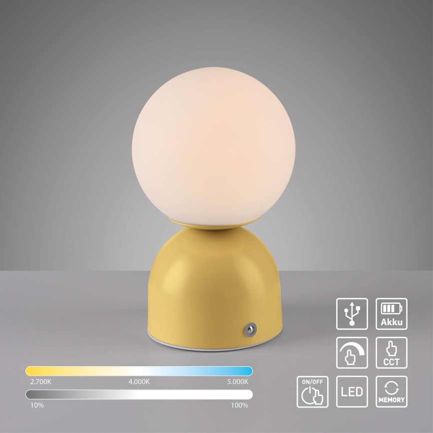 Schöner Wohnen 19218-81 - dimmbare, touchgesteuerte, wiederaufladbare LED-Tischlampe RUDI LED/1,2W/5V 3000-6000K 1200 mAh gelb