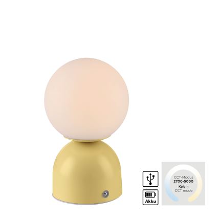 Schöner Wohnen 19218-81 - dimmbare, touchgesteuerte, wiederaufladbare LED-Tischlampe RUDI LED/1,2W/5V 3000-6000K 1200 mAh gelb