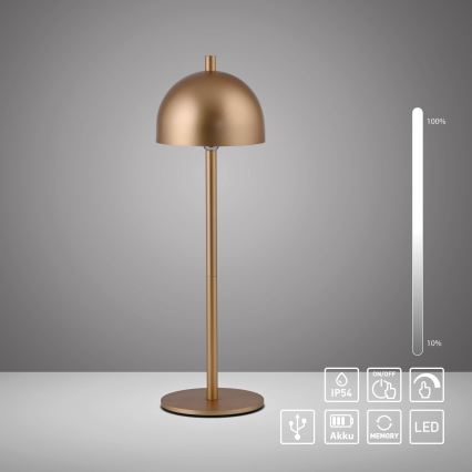 Schöner Wohnen 19244-12 - LED-dimmbar, mit Touch-Dimmer, wiederaufladbare Outdoor-Tischleuchte BELLIS LED/2,5W/5V 2600 mAh IP54, goldfarben