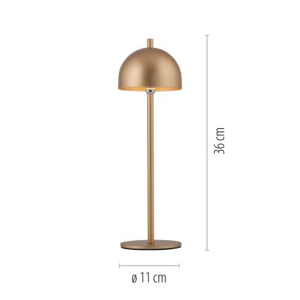 Schöner Wohnen 19244-12 - LED-dimmbar, mit Touch-Dimmer, wiederaufladbare Outdoor-Tischleuchte BELLIS LED/2,5W/5V 2600 mAh IP54, goldfarben