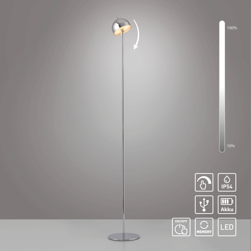 Schöner Wohnen 19245-17 - LED dimmbar mit Touch-Bedienung, wiederaufladbare Außen-Stehleuchte BELLIS LED/2,5W/5V 2600 mAh IP54 glänzender Chrom