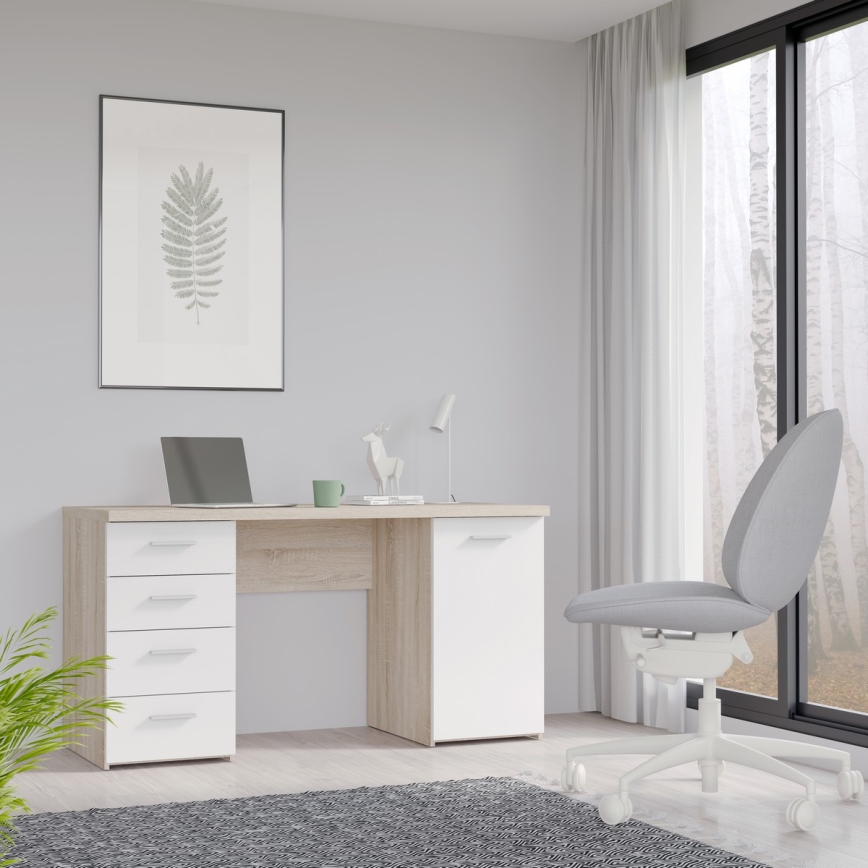 Schreibtisch ARENO, weiß/Sonoma-Eiche