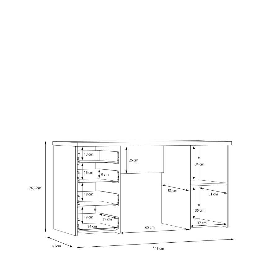 Schreibtisch ARENO, weiß/Sonoma-Eiche