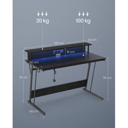 Schreibtisch mit integrierter Beleuchtung SOLEA-X schwarz