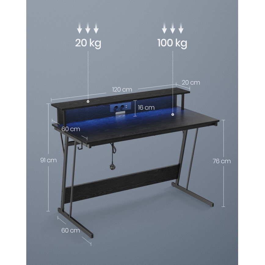 Schreibtisch mit integrierter Beleuchtung SOLEA-X schwarz