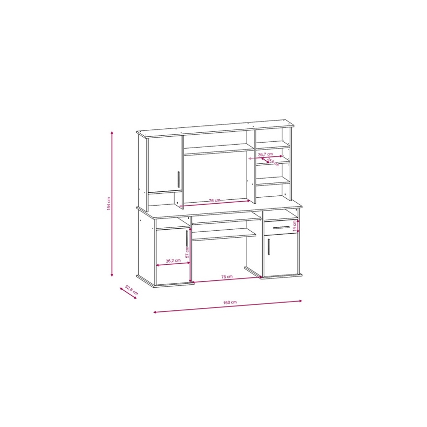 Schreibtisch mit Regal ELIAN 160x53 cm Sonoma-Eiche grau/weiß