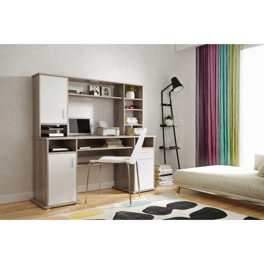 Schreibtisch mit Regal ELIAN 160×53 cm Sonoma-Eiche, grau/weiß