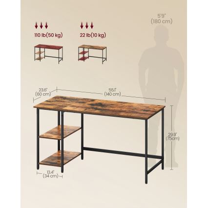 Schreibtisch SOLEA 140 x 60 cm braun/schwarz