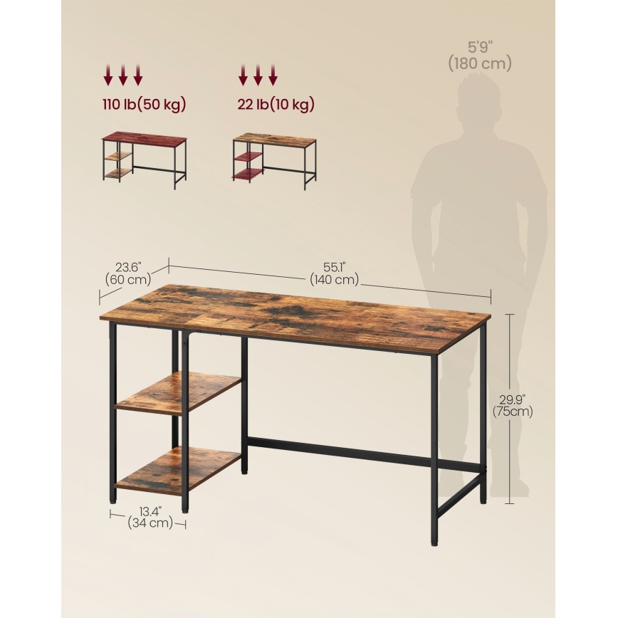 Schreibtisch SOLEA 140 x 60 cm braun/schwarz