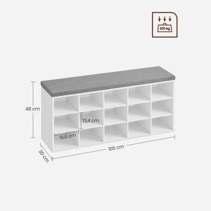 Schuhschrank VOREN 105x48x30 cm weiß/grau