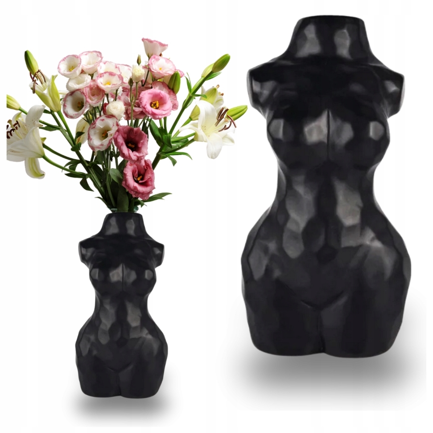 Schwarze Keramikvase, 30 cm