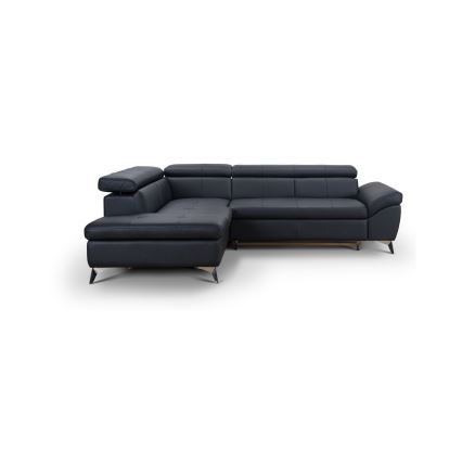 Ausziehbare Eckledercouch in L-Form SALERNO II links, schwarz