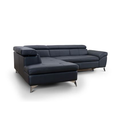 Ausziehbare Eckledercouch in L-Form SALERNO II links, schwarz