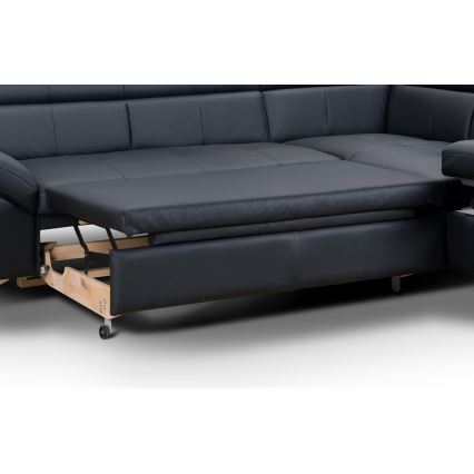 Ausziehbare Eckledergarnitur in L-Form SALERNO II, rechts, schwarz