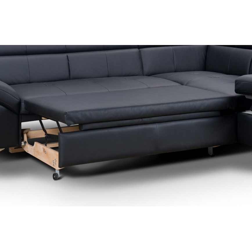 Ausziehbare Eckledergarnitur in L-Form SALERNO II, rechts, schwarz