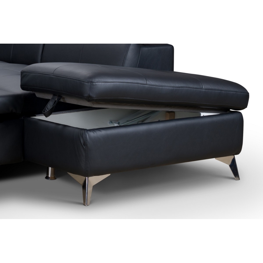 Ausziehbare Eckledergarnitur in L-Form SALERNO II, rechts, schwarz