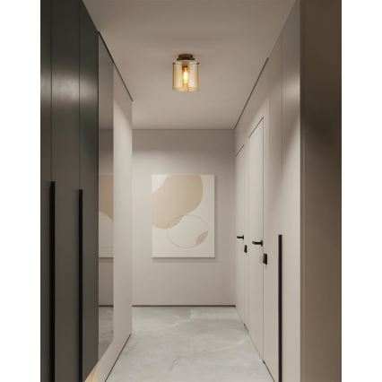 Searchlight - Deckenleuchte SWEDEN 1xE27/60W/230V Ø 22 cm braun/rauchglas