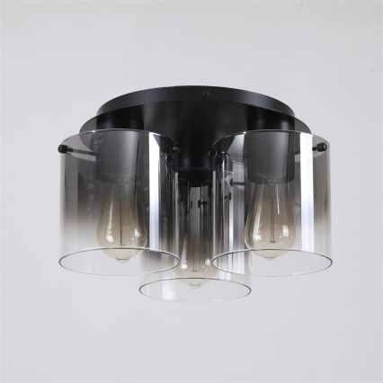 Searchlight - Deckenleuchte SWEDEN 3xE27/60W/230V Ø 39 cm schwarz/rauchfarben