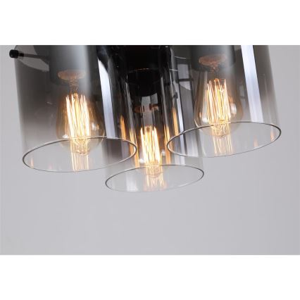 Searchlight - Deckenleuchte SWEDEN 3xE27/60W/230V Ø 39 cm schwarz/rauchfarben