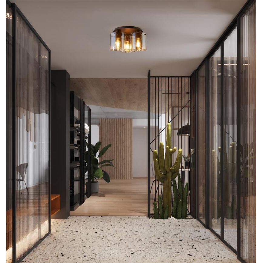 Searchlight - Deckenleuchte SWEDEN 3xE27/60W/230V Ø 39 cm braun/rauchfarben