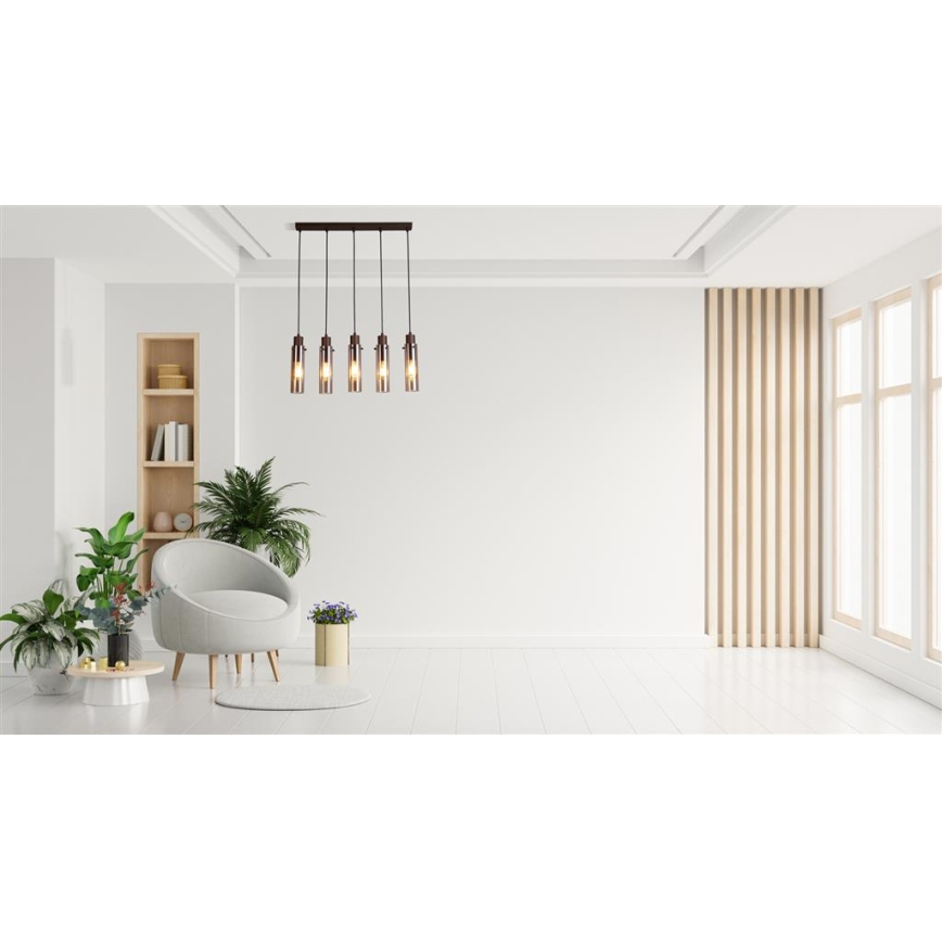 Searchlight - Pendelleuchte an Kabel SWEDEN 5xE27/60W/230V braun/rauchfarben