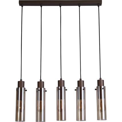 Searchlight - Pendelleuchte an Kabel SWEDEN 5xE27/60W/230V braun/rauchfarben