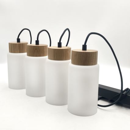 Seil-Pendelleuchte MARKUS 4xE27/15W/230V schwarz/Eiche