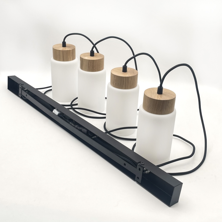 Seil-Pendelleuchte MARKUS 4xE27/15W/230V schwarz/Eiche