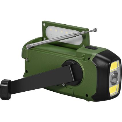 Sencor - Camping-Radio mit Kurbel, Solarpanel und LED-Taschenlampe, 5V/2000 mAh, IPX4, grün