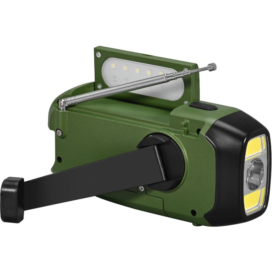 Sencor - Camping-Radio mit Kurbel, Solarpanel und LED-Taschenlampe, 5V/2000 mAh, IPX4, grün