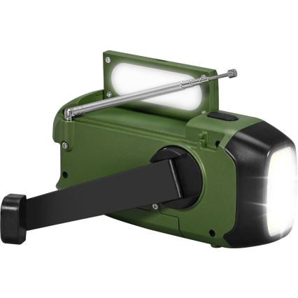 Sencor - Camping-Radio mit Kurbel, Solarpanel und LED-Taschenlampe, 5V/2000 mAh, IPX4, grün