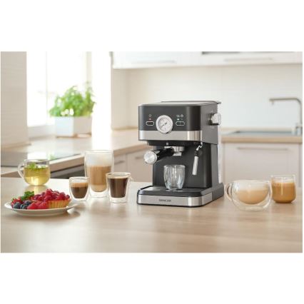 Sencor - Siebträgermaschine Espresso 1050W/230V Schwarz/Mattchrom